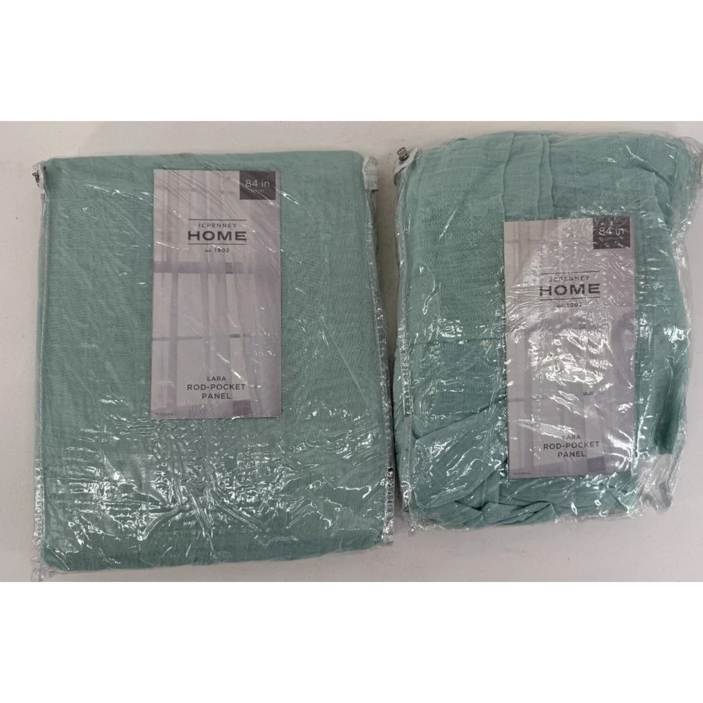JCPenney Home Lara Rod Pocket Curtain Panels Mint Ash 50x84 Set‎ of 2 (1 Open)